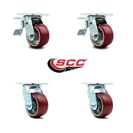 Service Caster 4 Inch Poly on Aluminum Swivel Caster Set with Roller Bearing 2 Total Lock Brake SCC-TTL30S420-PAR-2-S-2